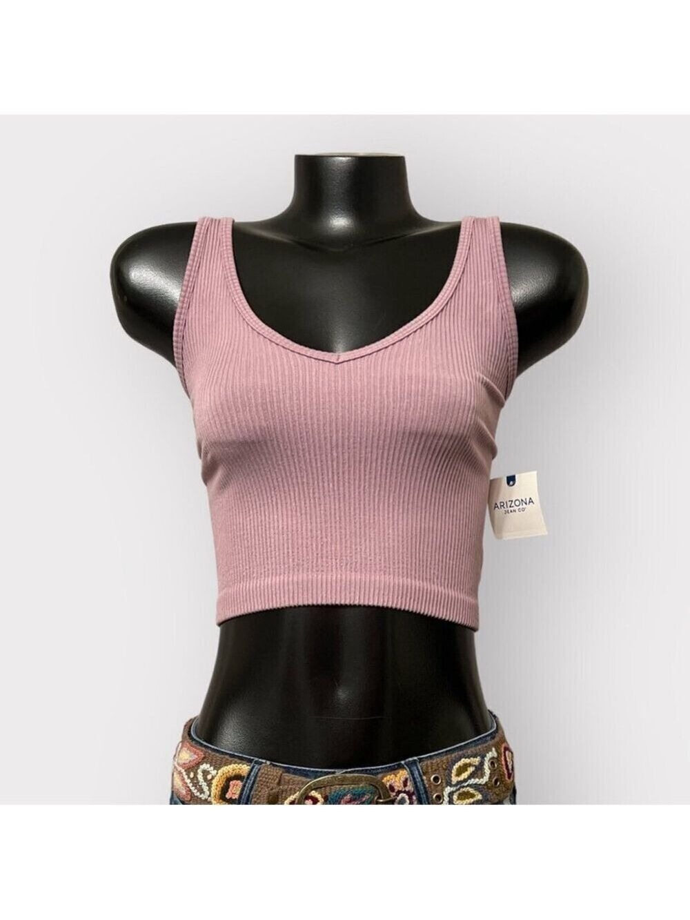 Arizona Jeans Womens XS Lilac Ribbed Cropped Tank Top Elderberry Purple Contour - Picture 2 of 6